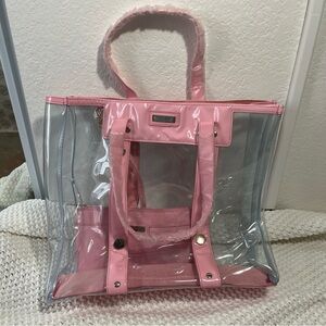 Versace parfums Chic Pink Transparent Tote Bag New with clutch bag & duster